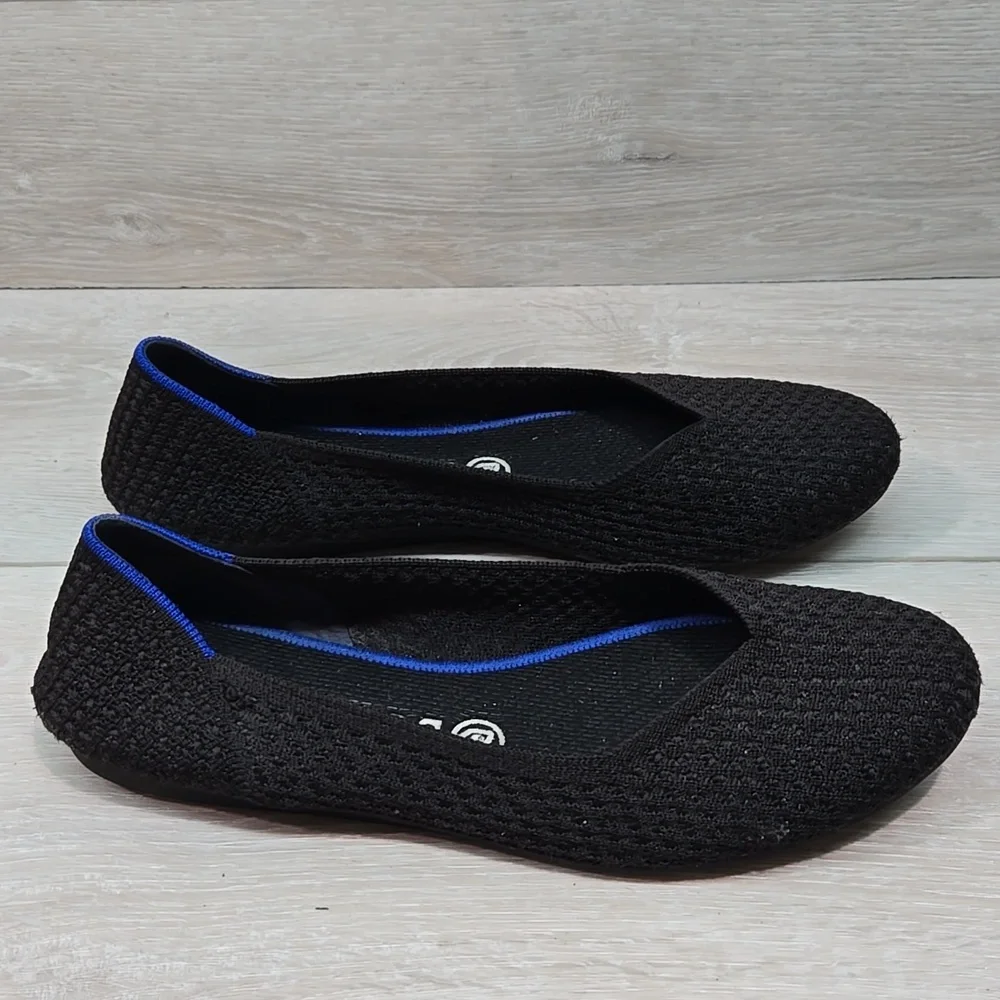 Rothy's Women Black Knit Ballet Flats with Blue Trim Shoes Sz 9.5